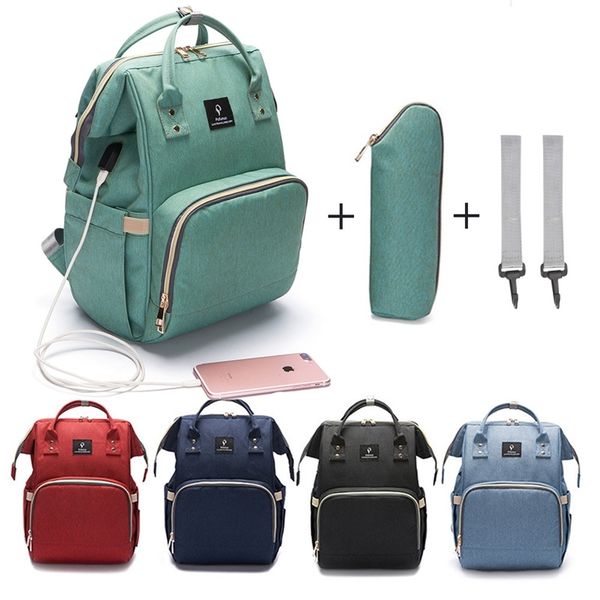 

fashion maternity nappy bag with usb interface large capacity waterproof diaper bag kits backpack maternity nursing baby bag 201120
