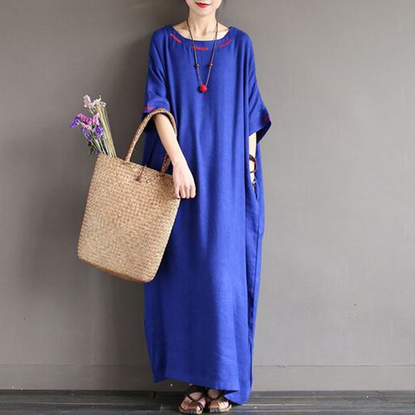 

summer dress, long linen robe, maxi embroidery causal robe