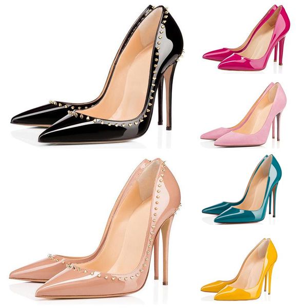 

2021 red bottom fashion high heels for women party wedding triple black nude yellow pink glitter spikes pointed toes pumps dress shoes