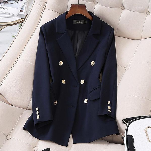 

2020 women double breasted long blazers office lady small suit jacket ladies leisure blazer loose coat streetwear plus size 5xl1, White;black