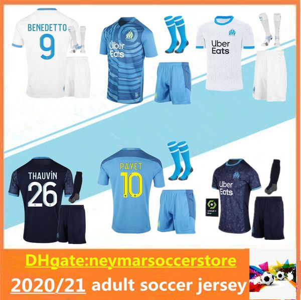 

20 21 olympique de marseille soccer jersey 2020 2021 marseille maillot de foot benedetto thauvin football shirts kit, Black