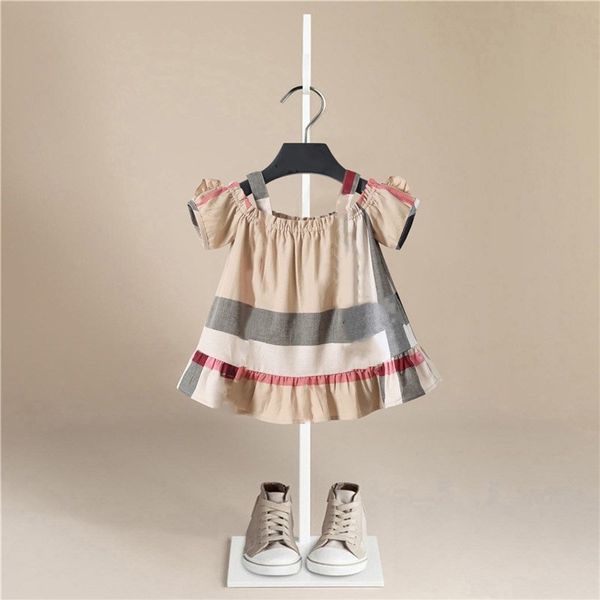 

kids dresses girls 2020 new fashion cotton stripe lattice shirt sleevelesst summer vest big for princess beach party dress t200709, Red;yellow