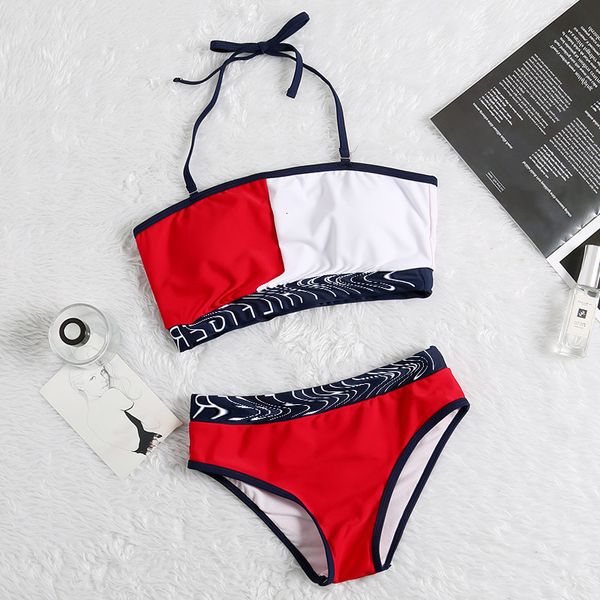 

fashion women's bra hanging neck high waist split triangle spring swimsuit