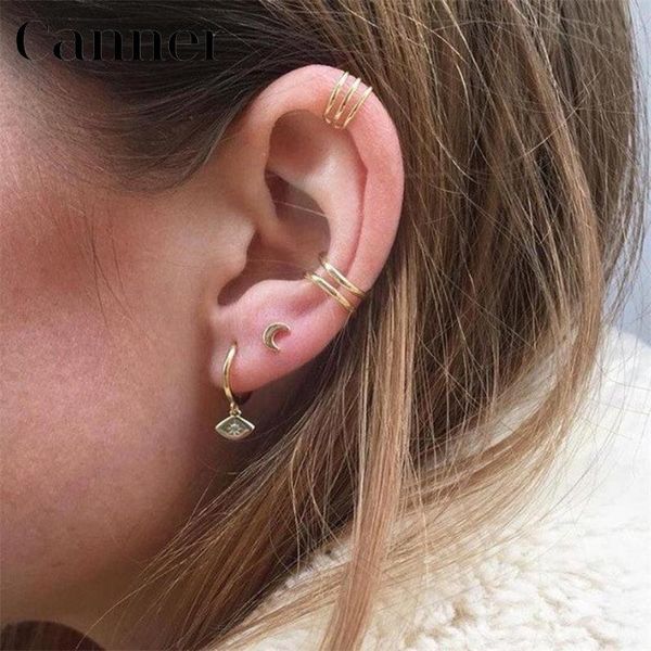 

hoop & huggie 925 sterling silver round gold eye earrings female sun zircon eyes women jewelry minimalist, Golden;silver