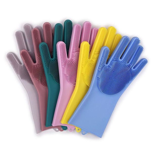 

1pair rubber sponge gloves sile cleaning gloves magic dishwashing gloves for washing dishes with brushes kitchen h bbyinl