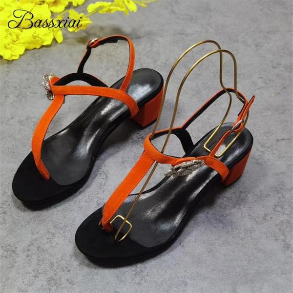 

sandals luxury suede t-strap summer women med heel crystal rhinestone flower decor runway sandalias de mujer, Black