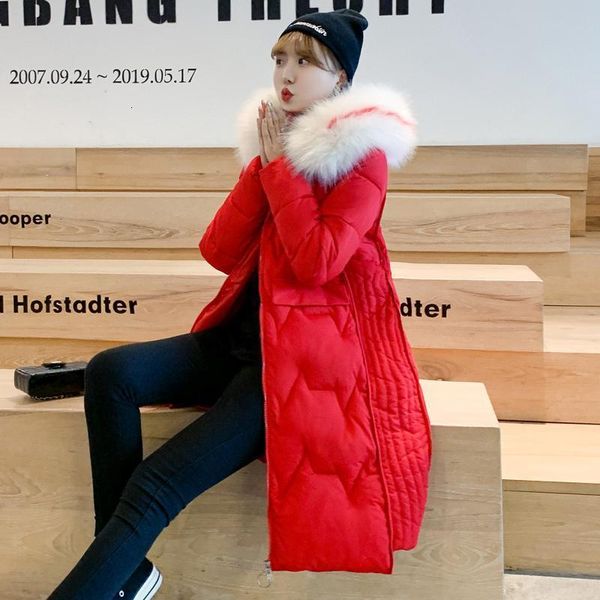 

plus size new down women parka2019 womens long paragraph coats korean loose winter jacket big fur collar outwear 3xl, Black