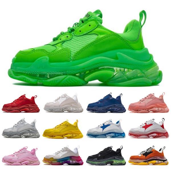 

men women 17fw triple s casual shoes crystal bottom men sneakers neon green black red old grandpa chaussures dad shoes 36-45