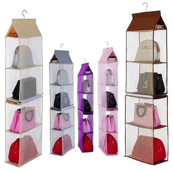 

detachable 6 compartment hanging purse handbag organizer dust-proof storage holder wardrobe closet space saver 1 pc1