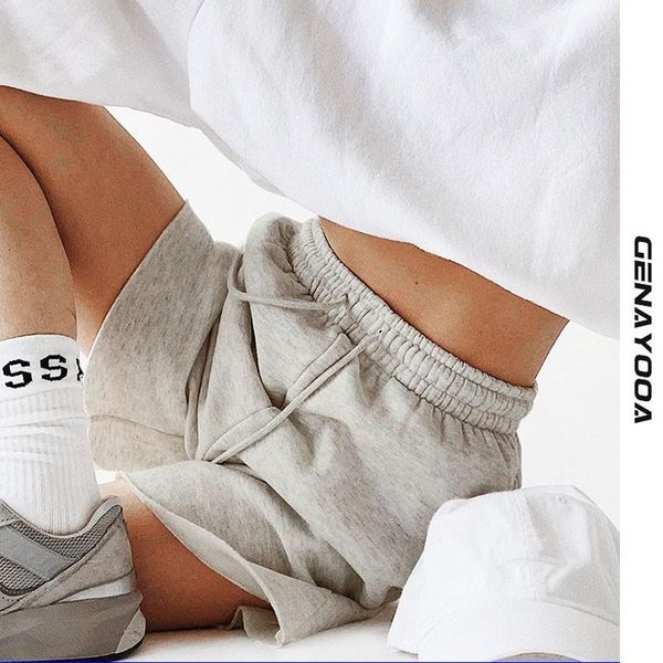 

genayooa streetwear high waist shorts women cotton spring summer 2021 korean style casual elastic waist short feminino chic, White;black