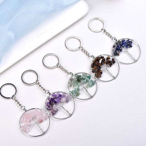 

party favor wholesale crystal tree of life charm key chain amethyst rose quartz necklace for fashion christmas gift friendship decoration
