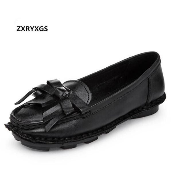 

2020 famous handmade genuine leather shoes woman flat shoes soft bottom non-slip elegant bow fashion casual women flats, Black