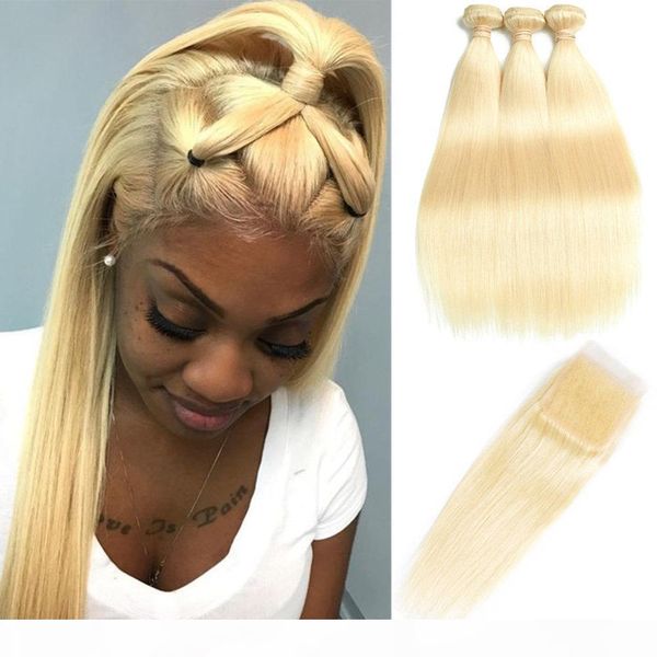 

бразильская 613 straight человеческих волос пучки с закрытием 100% необработанные волос девственницы 3 пачки с кружевом закрытие honey плати, Black;brown