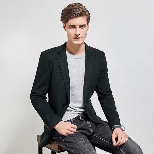 

2021 autumn and winter business leisure suit jacket men's fashion solid color suit slim woolen small men's wear1, White;black