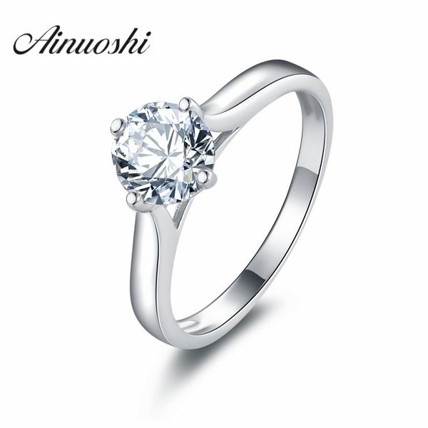 

ainoushi 100% 925 pure silver ring 1 ct luxury lovers wedding ring round cut sona ring women anniversary party band y200106, Slivery;golden