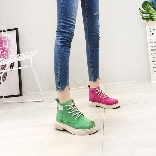 

boots spring frosted pig split leather female fashion preppy style women's shoes round toe flat heels oulyyyogo, Black