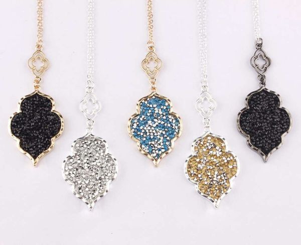 

women's jewelry classic moroccan crystal simple diamond pendant necklace flower sweater chain, Silver