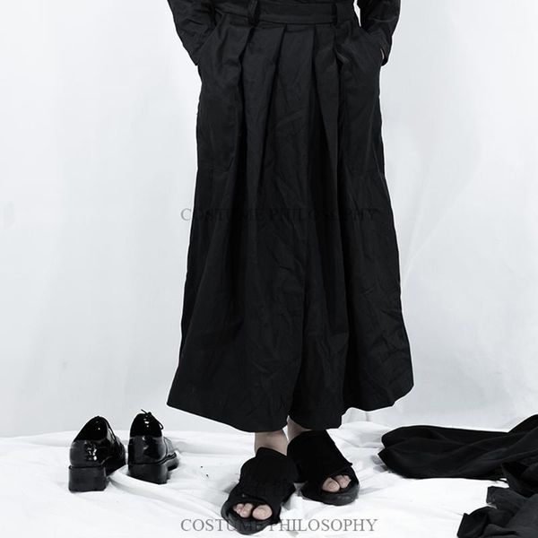 

27-44 2018 men's clothing gd hair stylist fashion catwalk retro wide leg pants loose casual fold culotte plus size costumes1, Black