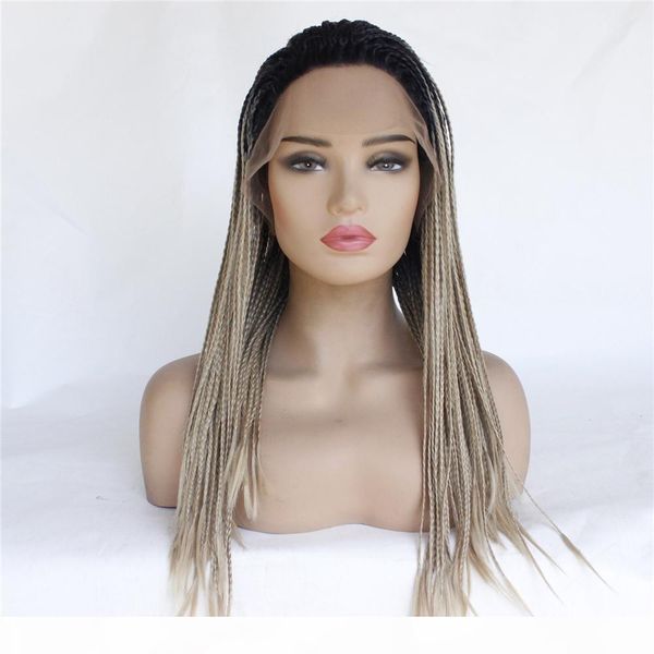 

natural soft ombre color long breaded wigs heat resistant glueless synthetic lace front wigs, Black