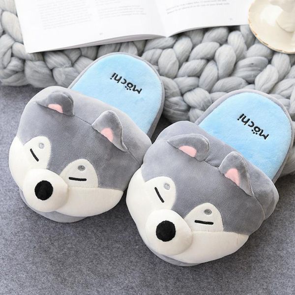 

slippers cute cartoon girls home women winter plush dog indoor suede 2021 arrivals, Black
