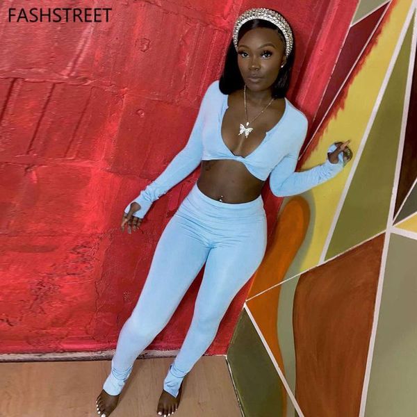 

fashstreet 2020 лето v шеи low cut спорт фитнес костюм женский твердая sexy тонкий top и комфортное брюки из двух частей костюма, Gray
