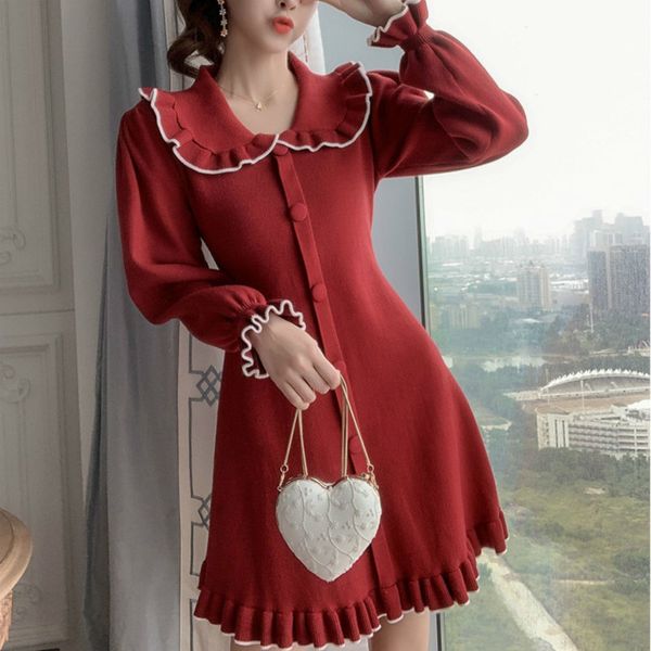 

new autumn 2021 winter short-changed nightgown a short-dressed line feminine long-sleeve red/black female dress y252 v0ef, Black;gray