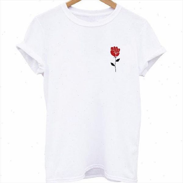 

vintage red rose print t shirt women short sleeve o neck loose white tshirt women tee shirt camisetas mujer