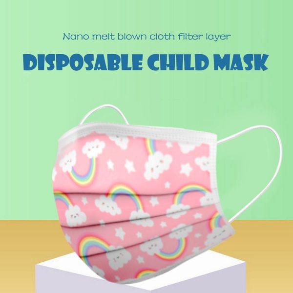 

kids lovely print children's disposable face mask 50pcs industrial 3 ply ear loop anti-dust pollution cartoon