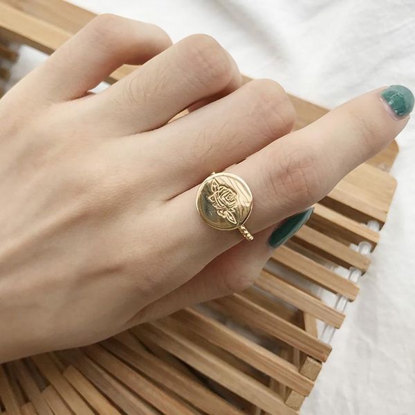 

925 silver coin rose graphics rings jewelry minimalism charm anel bohemia jewelry vintage boho bague femme anelli ring for women1, Golden;silver