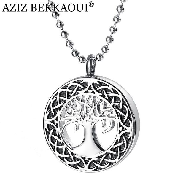 

pendant necklaces aziz bekkaoui engrave name stainless steel necklace cremation urn ash memorial keepsake tree, Silver