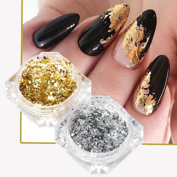 

gold aluminum foil flakes for nails gorgeous glitter nail design irregular sequin mirror powder manicure accessories chcb01-08, Silver;gold