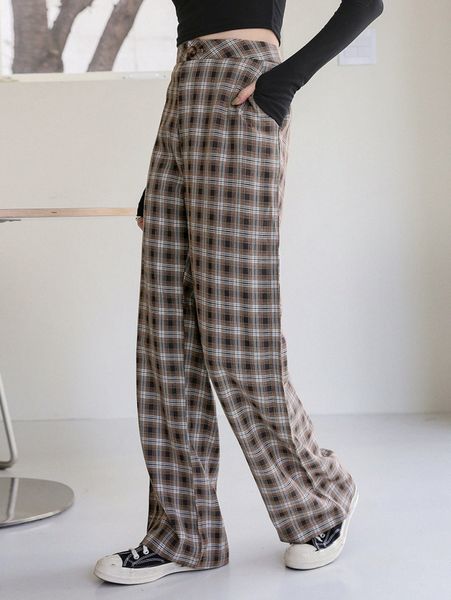 

dazy plaid print slant pocket pants q3or#, Black;white
