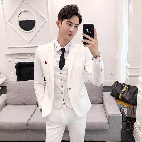 

new suit suit male korean version of the young handsome dress british wind slim married men's clothing1, White;black