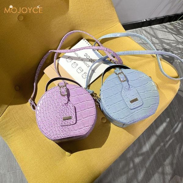 

fashion women alligator pattern shoulder bag round circle purse totes lady pu leather small zipper solid color messenger satchel