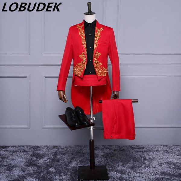 

jacket+pants) male suit set men singer costume embroidery tuxedo tailcoat jacket blazer magician host club prom show stage wear, White;black