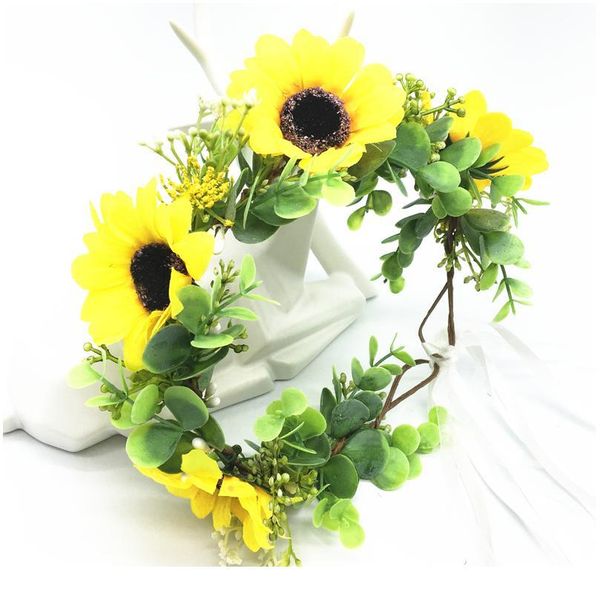

sun flower wreath crowns festival headband women hair accessories headdress girl floral garlands wedding party floral jlltdi