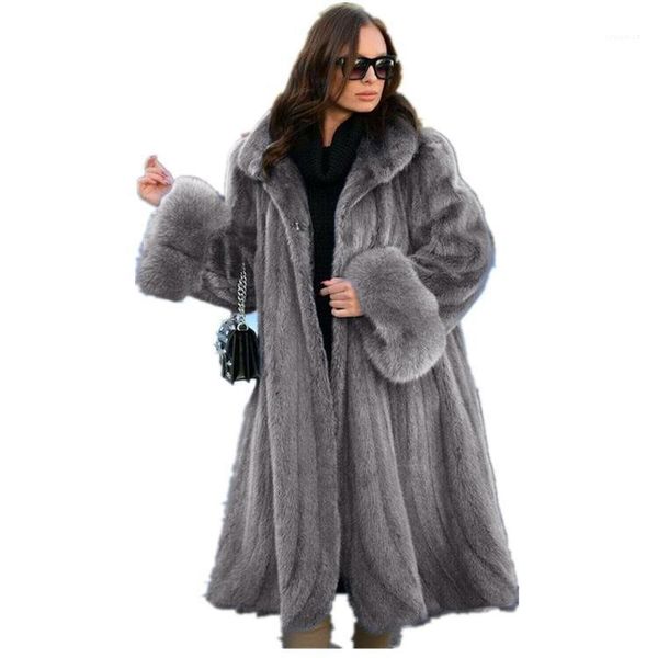 

wepbel women coat full sleeve warm thick winter long sleeve faux fur lapel fashion coat faux fur1, Black