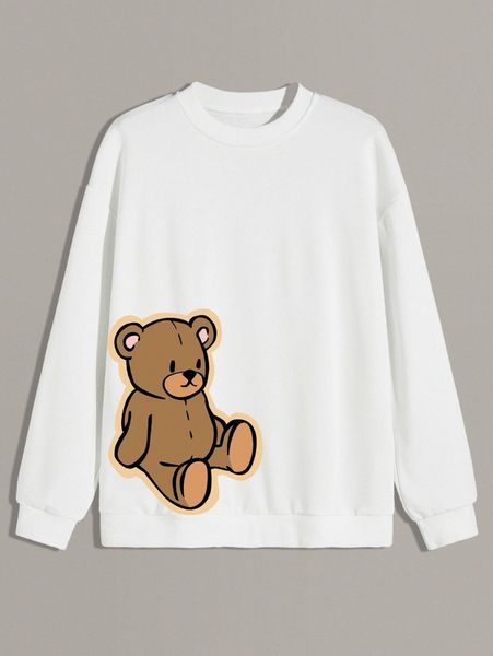 

romwe guys bear print sweatshirt s2w8#, Black