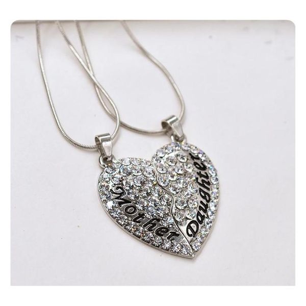 

mom and daughter heart necklace set chokers red pink crystal rhinestone necklace gold jewelry gift for mom alloy stee jllzln yy_dhhome, Silver
