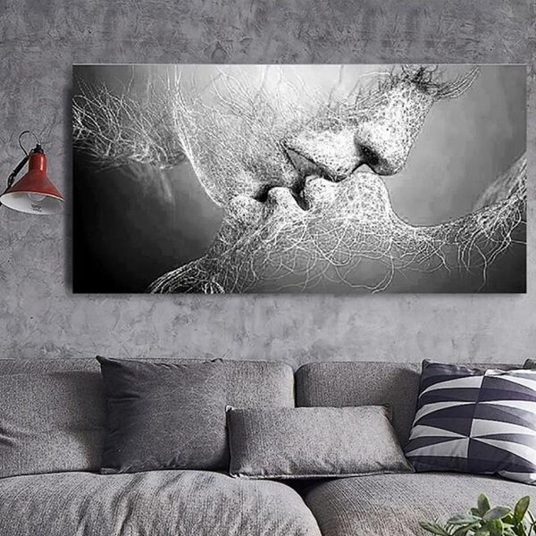 

canvas hd prints pictures 1 pcs wall black love kiss abstract artwork painting home decor modular poster framed for living room