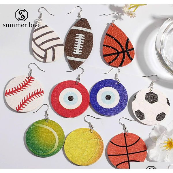 

new sports round pu leather earrings baseball football soccer basketball softball evil blue eye drop earrings for women jewelry fld3j, Silver