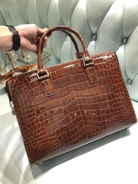 

high glossy shinny luxury quality genuine real crocodile skin belly leather men business briefcase bag lapwith code locker1