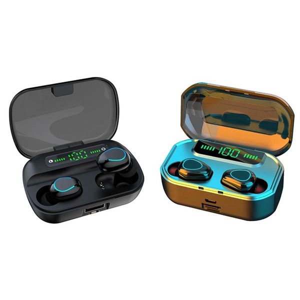 

headphones & earphones 2 set tws wireless headphones, bluetooth 5.0 waterproof with mircophone charging box black