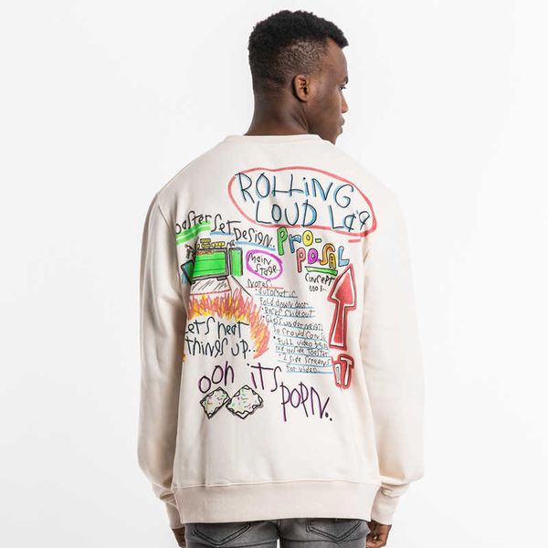

men's hoodies rolling loud la poppin natural crewneck star hand painted graffiti sweater95, Black