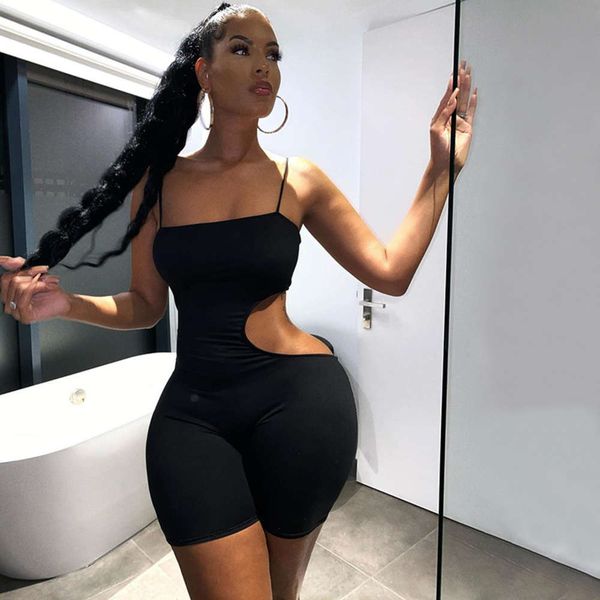 

2020ins autumn women's new suspender short cut sports jumpsuit, Black;white