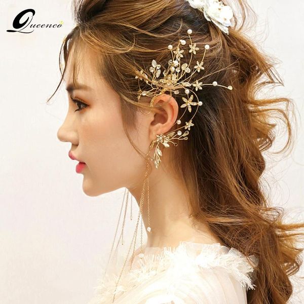 

hoop & huggie queenco bridal tassel earrings jewelry rhinestones flower handmade crystal wedding accessories women patry, Golden;silver
