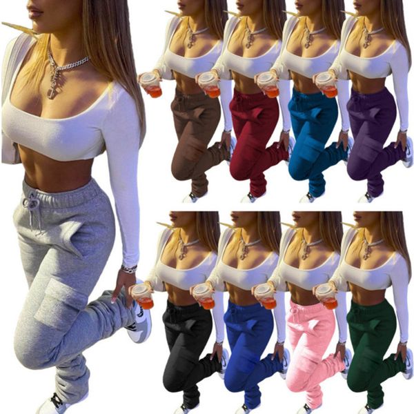 

women pants designer multi color casual plush stacked trousers overalls with pocket ladies fashion wear leggings fall winter new, Black;white