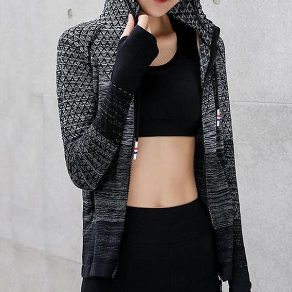 

women hooded fitness gym women long sleeve shirts workout running coat autumn sports jacket sportswear1, Black
