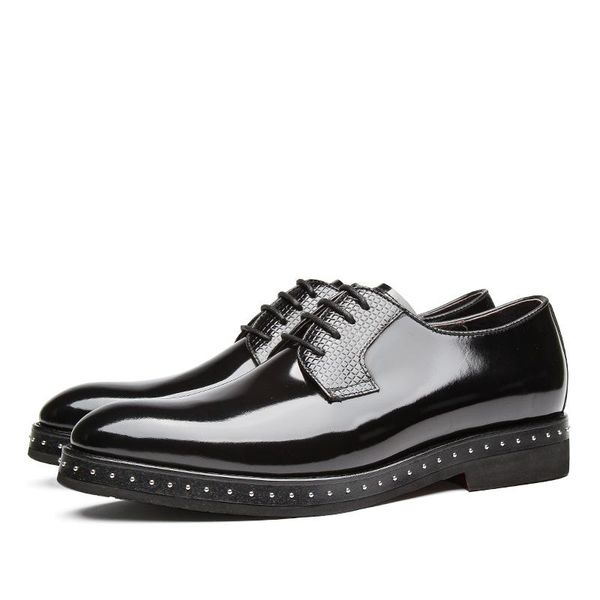 

fashion black / wine red derby mens dress shoes genuine leather groom shoes boys prom with rivets rivet