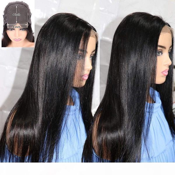 

4x4 lace closure wig remy hair silky straight lace wig 150% density brazilian lace front human hair wigs pre-plucked for women, Black;brown